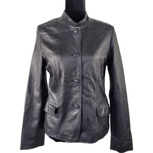 Max USA Woman’s Genuine leather black jacket button down Classic fit size S